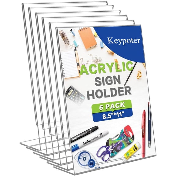 6 Pack 8.5 x 11 Acrylic Sign Stand Holders - 8.5 x 11 Inches Clear Plastic Table Paper Display Stand, Suit for Displaying Posters, Picture, Flyers, Menu