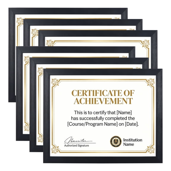 6 Pack 8.5x11 Picture Frame Diploma Certificate Document Award Black, Wall or Tabletop