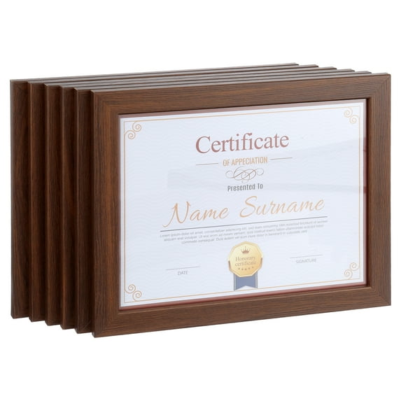 6 Pack 8.5x11 Picture Frames, Photo Frame Brown Horizontal or Vertical for wall or tabletop Display,Award Certificate Diploma