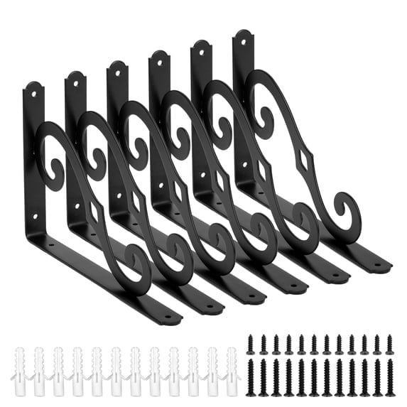 6 Pack 8 Inch Decorative Shelf Bracket, Heavy Duty DIY Wall Floating Shelf Brackets for Home Warehouse Garage Farm, L Shape Rustic Iron Shelf Supports with Screws