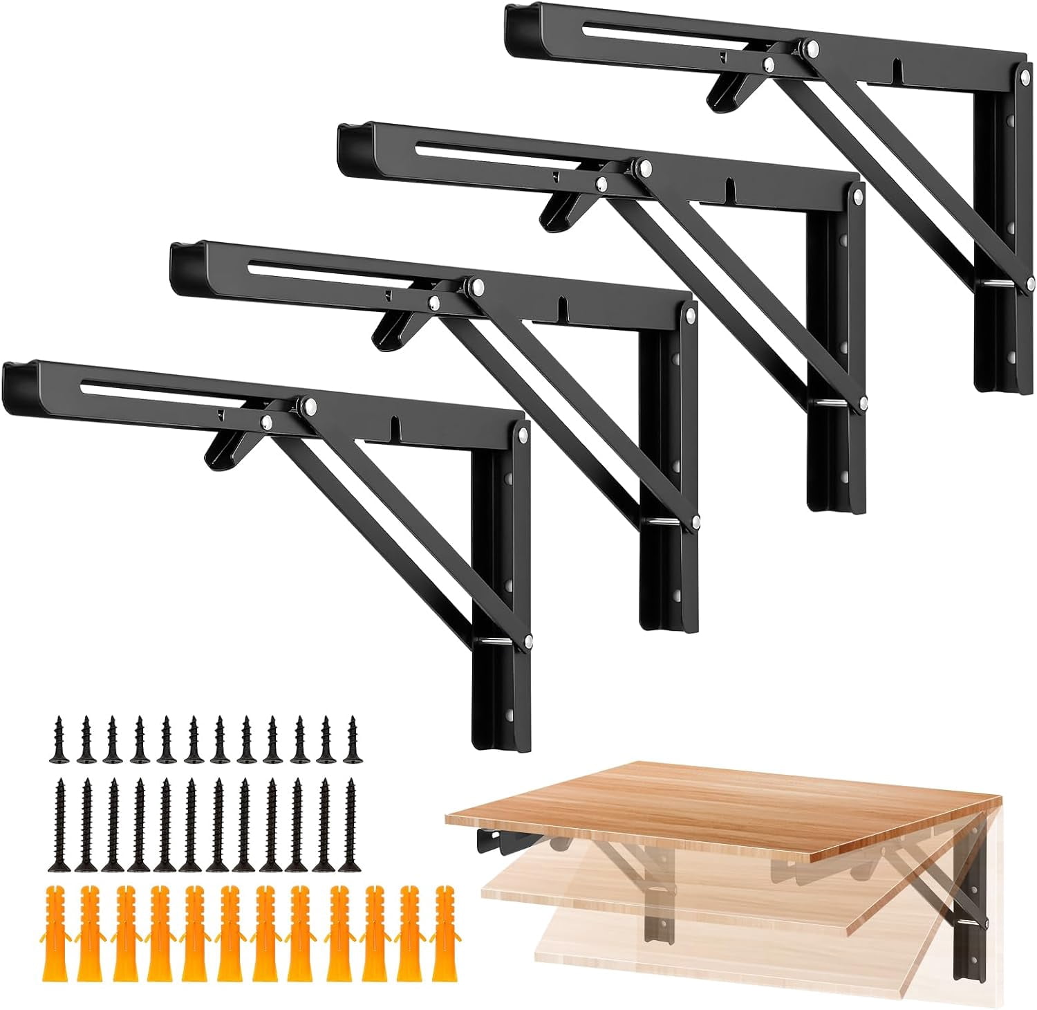 6 Pack 8 Inch Folding Shelf Brackets – Matte Black, Heavy Duty ...