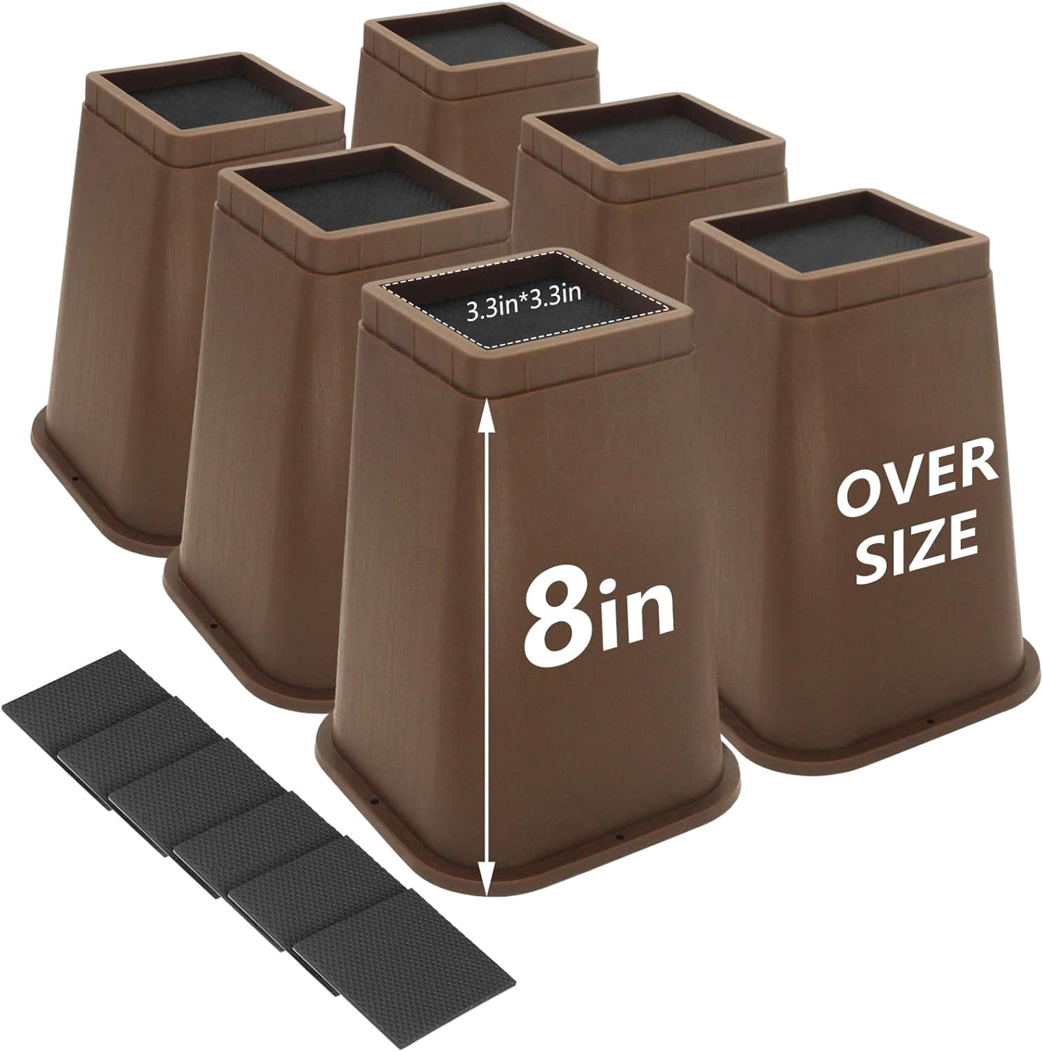 6 Pack 8 Inch Heavy Duty Dark Brown Bed Risers for Furniture - Lifts ...