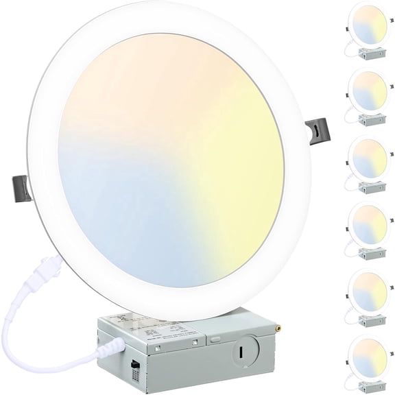 6 Pack 8 Inch LED Recessed Lighting with Junction Box Ultra-Thin, 3000K/4500K/6000K Selectable, 8" Dimmable Canless LED Downlight, 1800LM CRI80 High Brightness 5%-100% Recessed Light…