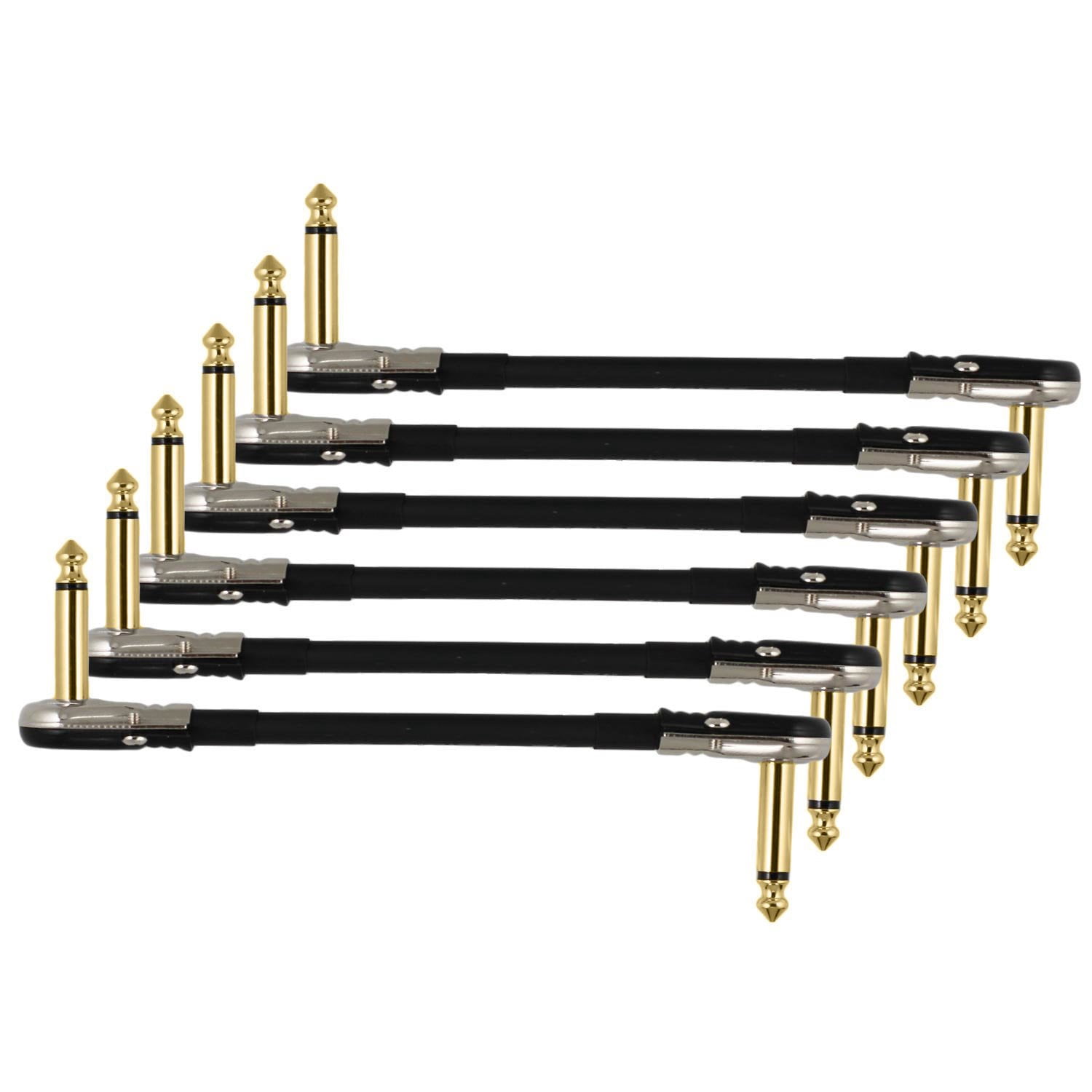 6-Pack 8" S-Shape Castline Gold Mogami 2524 Guitar Pedal Board Patch Cable TS Low Profile Pancake Connector