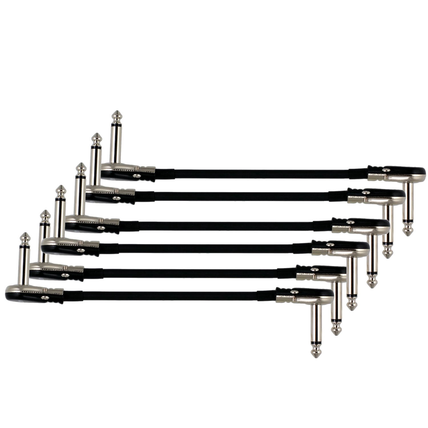 6-Pack 8" S-Shape Castline Silver Mogami 2319 Guitar Pedal Board Patch Cable TS Low Profile Pancake Connector