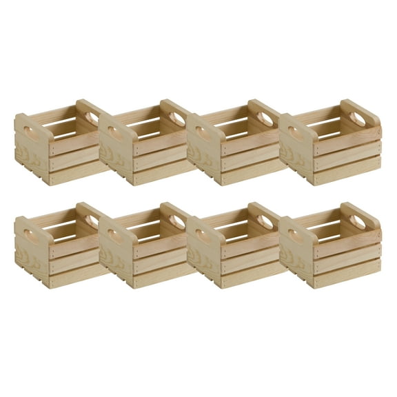 8" Wood Crate With Cutout Handles by Make Market - Unfinished Wood Crate for Arts & Crafts - Parties - School - and Weddings - Bulk 8 Pack