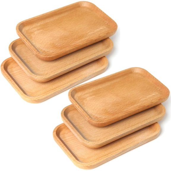 6 Pack 8 x 5 Inches Serving Platter Tray, Tray Cheese Plate Rectangular Platter for Fruit, Appetizer, Bread,Rectangular Avoid Sliding and Spilling Food (Wood Trays x 6Pack)
