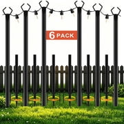 6 Pack 8FT String Light Poles 6 with Fence Brackets   Heavy Duty Metal Stand for Outdoor String Lights, Freestanding or Mounted on Fence/Deck/Patio, Easy Assembly Garden Backyard Lighting Poles