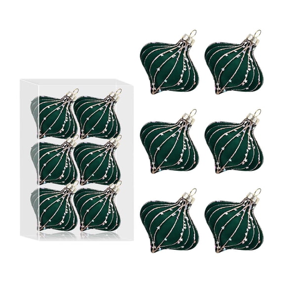 6-Pack 8cm Flocked Glitter Christmas Ball Ornaments - Velvet Painted Holiday Tree Decorations for Xmas, Wreaths, Mantel (Red/Green)