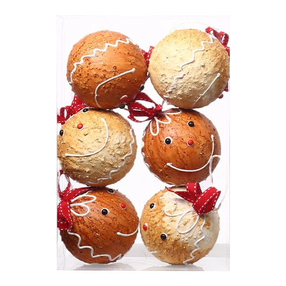 6 Pack 8cm Foam Christmas Ball Ornament with Gingerbread Man Design, Colorful Tree Pendant Hanging Decoration
