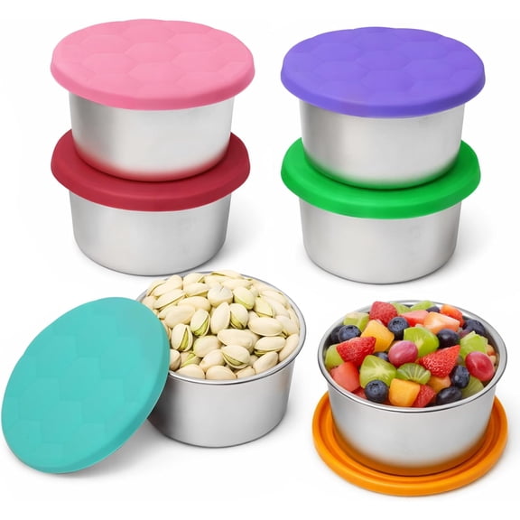 6-Pack 8oz Stainless Steel Snack Containers, Leakproof
