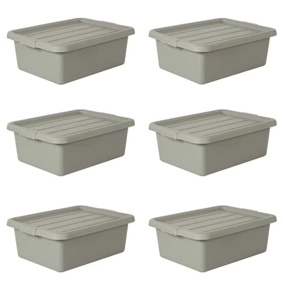 6 Pack 9 Gallon Commercial Plastic Bus Tubs with Lids, 21.6"x 16.14" x 7", Food Grade PP Storage Containers, Stackable Utility Meat Lug for Restaurant Kitchen Prep, Gray