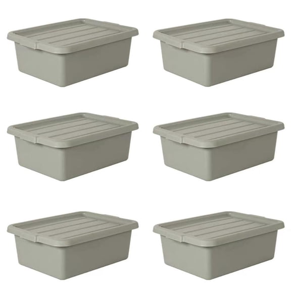 6-Pack 9 Gallon Meat Lug with Lids, 20" x 15" x 7" Commercial Food Grade Plastic Bus Tubs, Heavy Duty Utility Containers for Restaurant Kitchen Prep Dishwashing Storage, Gray