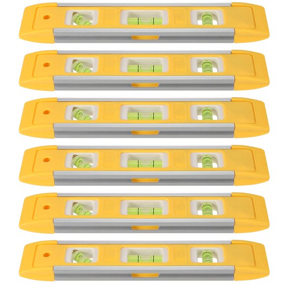 6 Pack 9 Inch Magnetic Torpedo Level with 45, 90, 180 Degree Bubbles, Plastic Shell Shock Resistant Torpedo Level, Yellow Spirit Level Measuring Tool