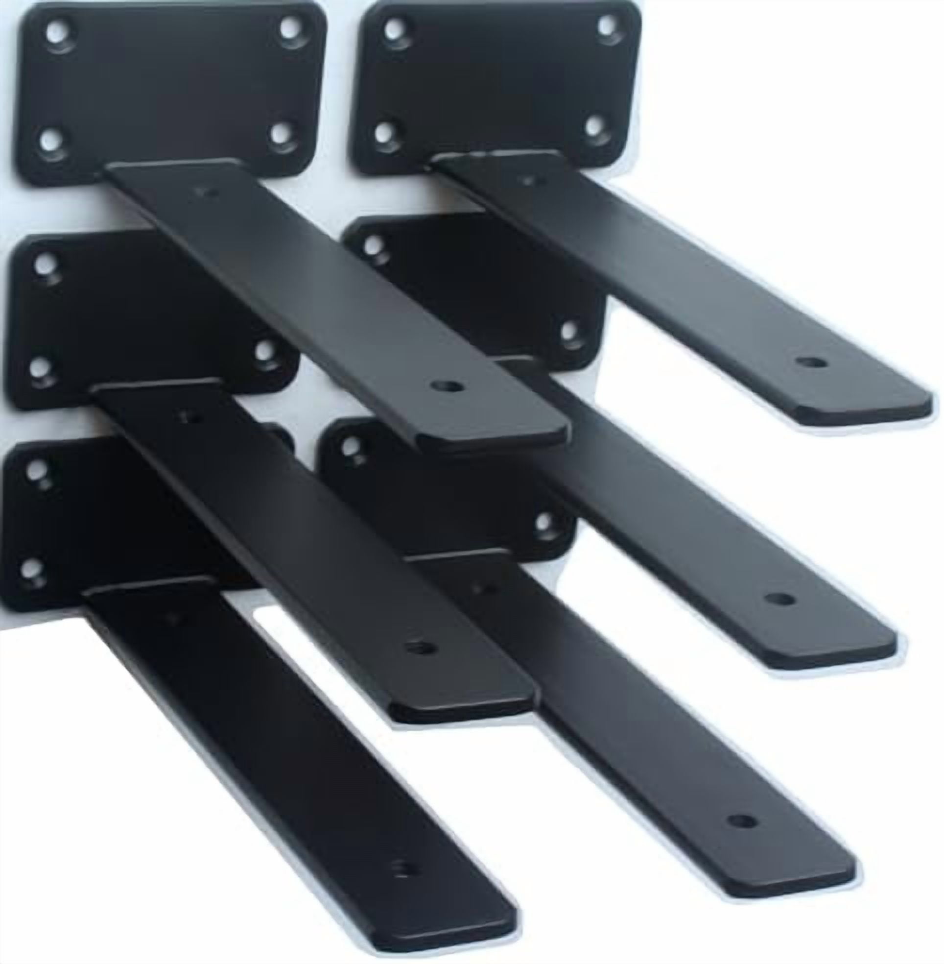 6 Pack - 9 inch Black Hidden L Shelf Bracket (1/5 Inch Thicked) Iron Floating Shelf Brackets Rustic Industrial Metal Brackets for Shelf Support