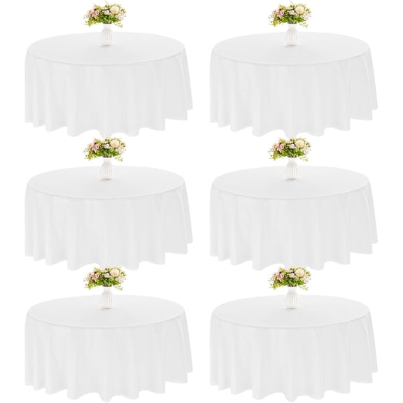 6 Pack 90 Inch Round White Polyester Tablecloth Bulk Washable Table Covers for Wedding Dining Table Buffet Parties Banquet Decor(White)