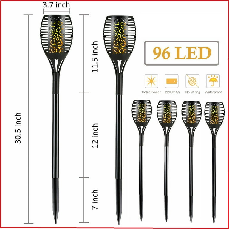 6 Pack - 96 LED Waterproof Solar Flickering Flame Torch - Outdoor Tiki Torches Flickering Flame Lamp Pathway Lights 6 Pack - 96 LED Waterproof Solar Flickering Flame Torch - Outdoor Tiki Torches Flickering Flame Lamp Pathway Lights