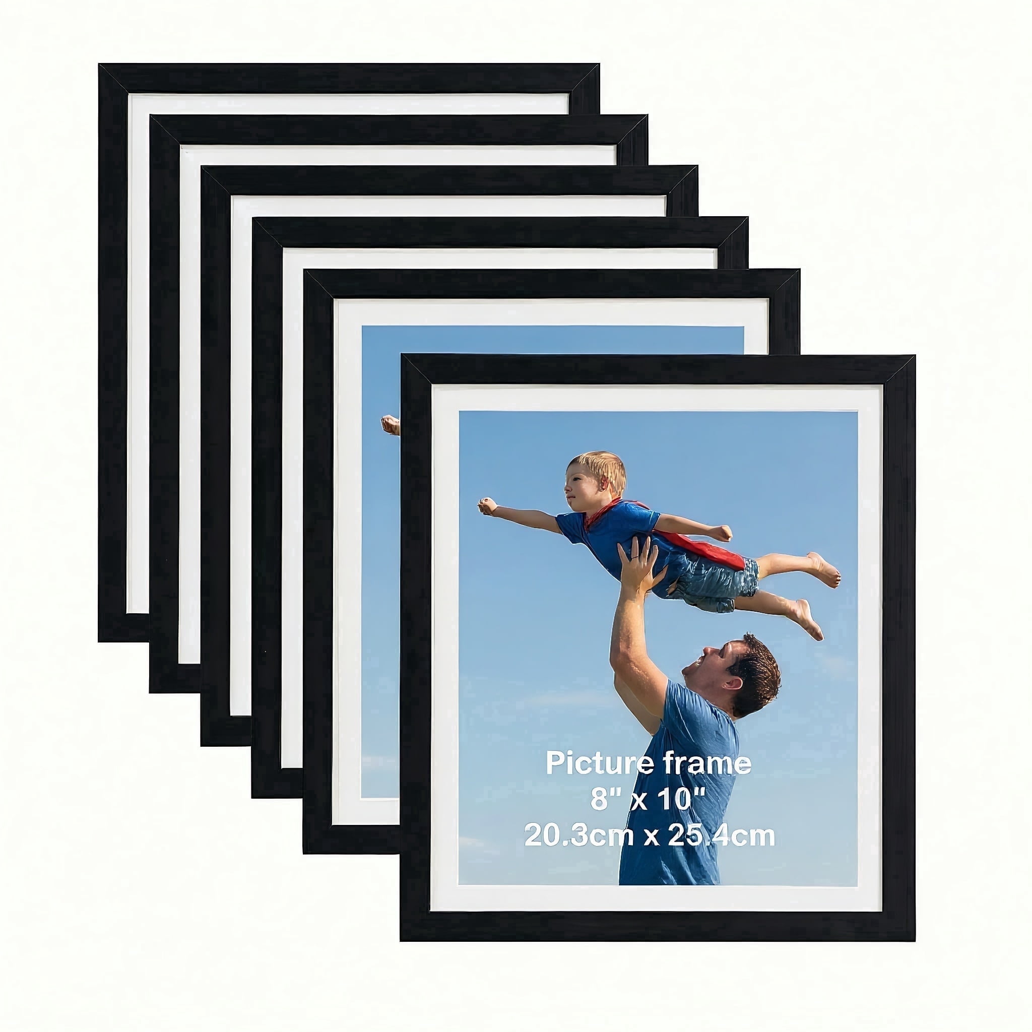 6-Pack 9x11 Black Picture Frames, Matted to 8x10 for Wall or Tabletop Display