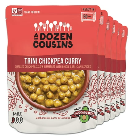 A Dozen Cousins Channa (Chickpea Curry) Seasoned Beans, Vegan Gluten-Free Microwaveable Meal with Avocado Oil, 10 oz Pouches, 6 Pack