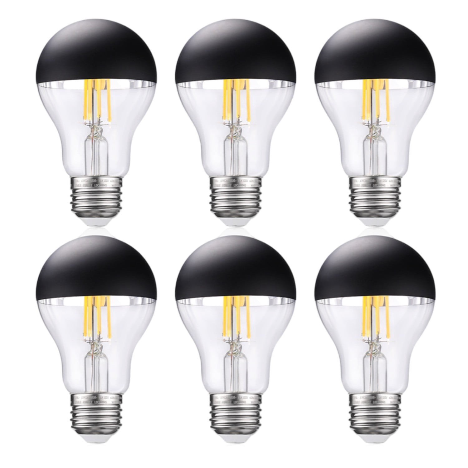 6 Pack A19 LED Dimmable Light Bulb, 4.5W(40W Eqv.), Anti Glare Half Chrome Bulbs, Black Dipped E26 Base, 3000K Warm White