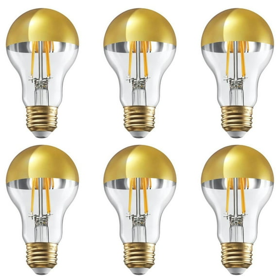 6 Pack A19 LED Dimmable Light Bulb, 4.5W(40W Eqv.), Anti Glare Half Chrome Bulbs, Gold Dipped E26 Base, 2700K Soft White