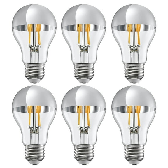 6 Pack A19 LED Dimmable Light Bulb, 4.5W(40W Eqv.), Anti Glare Half Chrome Bulbs, Silver Dipped E26 Base, 2700K Soft White