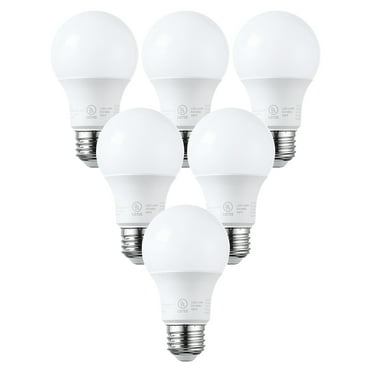 6 Pack A19 LED Light Bulbs 60W Equivalent, UL Listed, Dimmable, 3000K Warm White, E26 Standard Base, Flicker Free