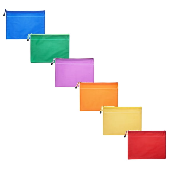 6 Pack A4 Mesh Document Bags, 6 Colors Office File Folders, Zippered Mesh Pouch Office Supplies