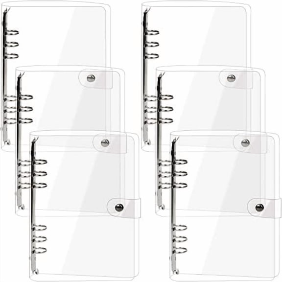 6 Pack A5 Clear PVC Binder, 6-Ring Soft Notebook Binder Transparent Loose Leaf Binding Covers, Refillable Notebook Round Ring Binder with Snap Button Closure, 9.3" x 7"
