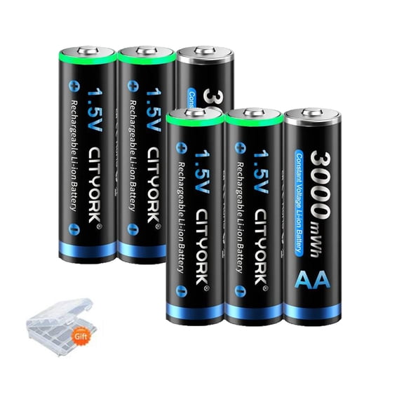 6 Pack AAA Batteries 1200mWh 1.5V Lithium High Capacity AAA Rechargeable Batteries with 2 Pack Battery Case