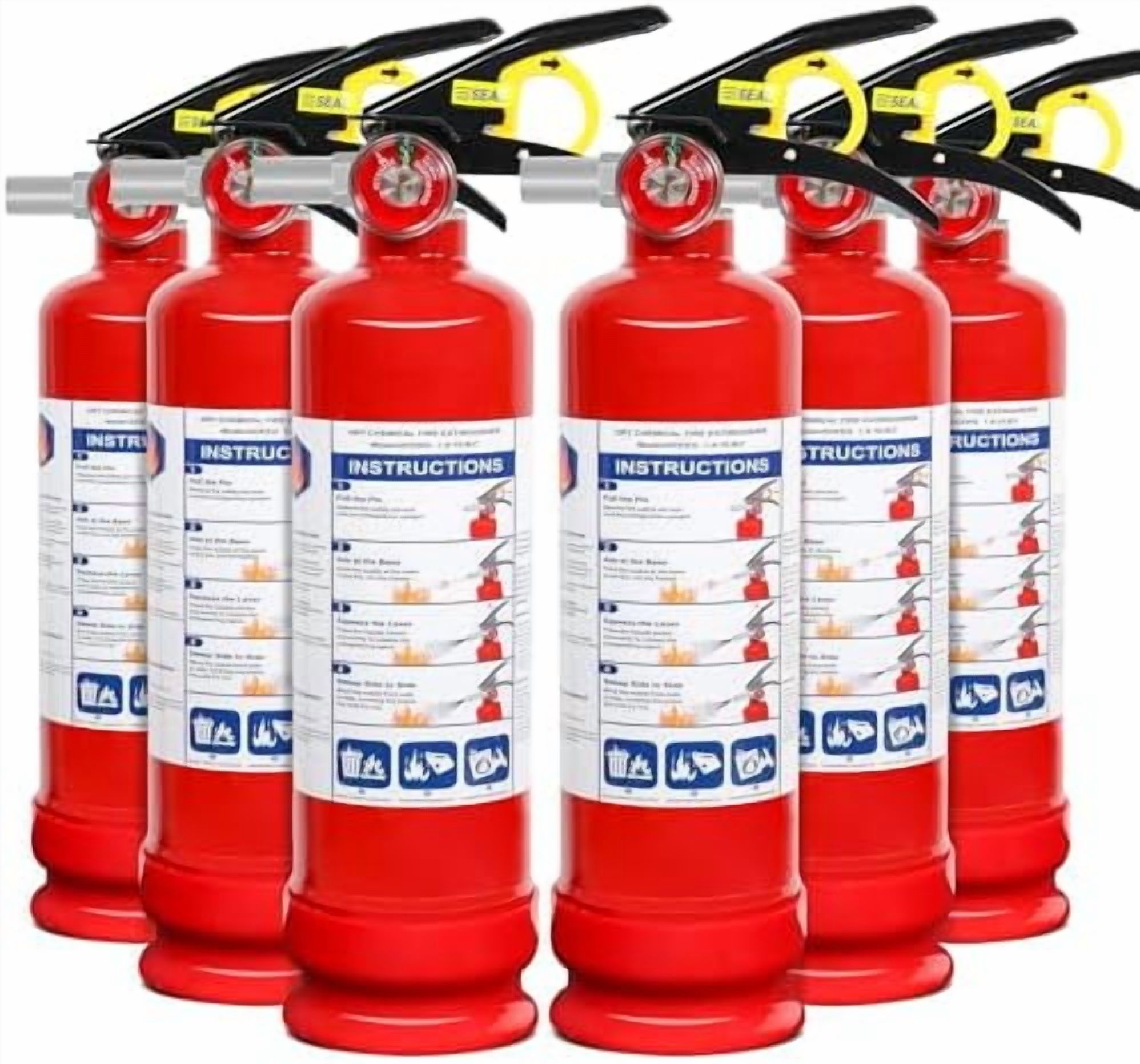 6 Pack ABC Dry Chemical Fire Extinguishers, 2.5 lb 1A:10B:C Rating for ...
