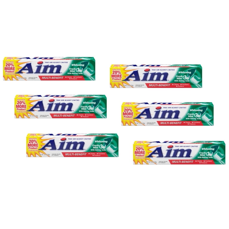 AIM 6 Pack Toothpaste Whitening Fresh Mint Gel 5.5 oz Each 20