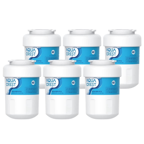 AQUA CREST FF13 Refrigerator Water filter Replacement for GE SmartWater MWF, MWFINT, MWFP, MWFA, GWF, HDX FMG-1, GSE25GSHECSS, WFC1201, Kenmore 9991 , 6 Filters