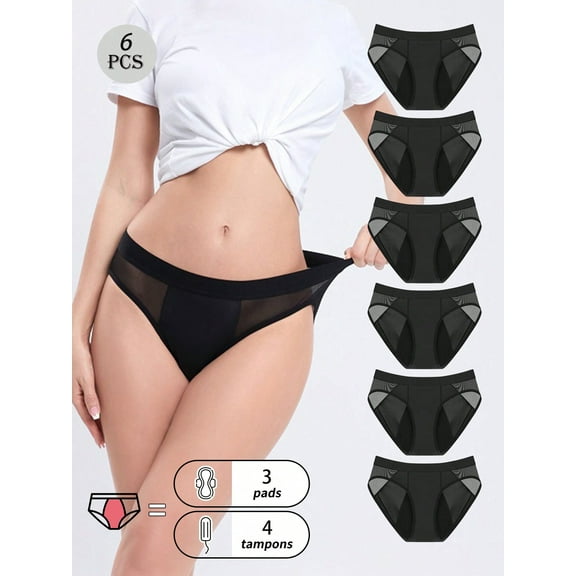 6-Pack Absorbable  Physiological Leak Proof Underwear For Women，Comfortable And Elastic Close Fitting Physiological Underwear Suitable For Women's Menstrual Period Leak Proof Triangle Underwear