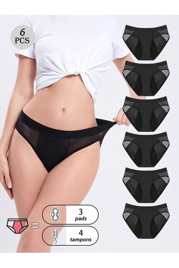 6-Pack Absorbable  Physiological Leak Proof Underwear For Women，Comfortable And Elastic Close Fitting Physiological Underwear Suitable For Women's Menstrual Period Leak Proof Triangle Underwear
