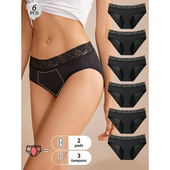6-Pack Absorbable physiological leak proof underwear, women's low waist underwear, comfortable and elastic close fitting physiological underwear, suitable for women's menstrual leak proof underwear