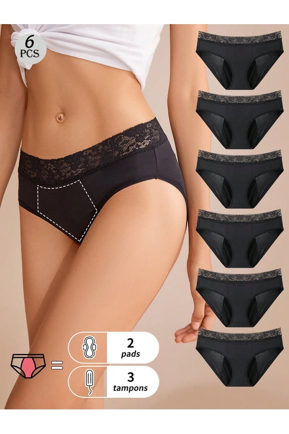 6-Pack Absorbable physiological leak proof underwear, women's low waist underwear, comfortable and elastic close fitting physiological underwear, suitable for women's menstrual leak proof underwear