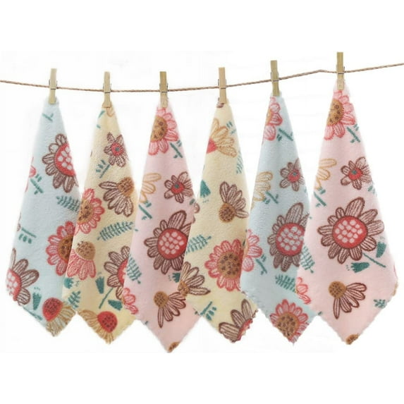 6 Pack Absorbent Microfiber Baby Washcloths Soft Fleece Sunflower Wash Clothes Face Towels