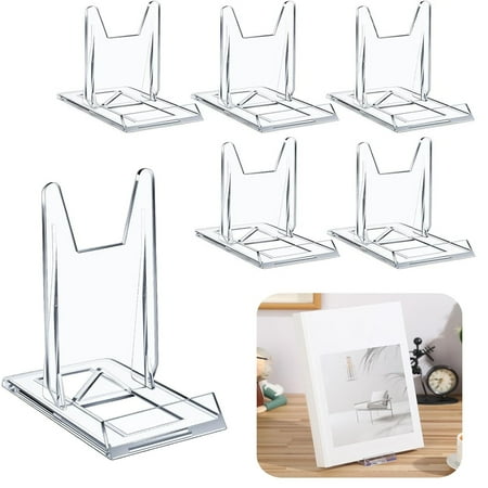 6 Pack Acrylic Book Stand for Display Adjustable Clear Book Display Holder Easel Stand Collector Display Stand for Home Office Comic Book Album CD Magazine Postcard Picture Artworks
