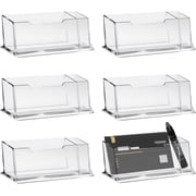 6 Pack Acrylic Business Card Holder Desk, Clear Horizontal Business Card Holders with Pen Slot, Desktop Name Cards Organizer Stand for Men Women Office Reception Exhibition