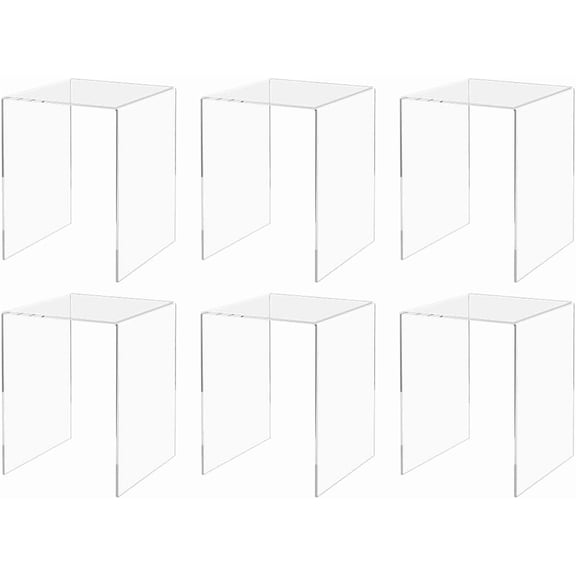 6 Pack Acrylic Display Riser 6" x 8" Clear Product Stand Jewelry Shelf Showcase Fixture for Dessert Cupcake Candy Treat Action Figure Display