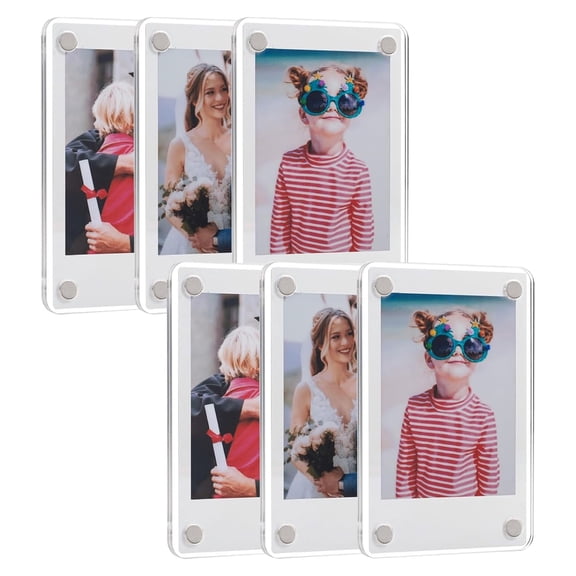 6 Pack Acrylic Fridge Magnetic Frame for Polaroid, 2.36x3.54 In Mini Picture Frames for Fujifilm Instax Mini, Double Sided Photo Refrigerator Magnet Picture Frame, Clear Picture Display Frame