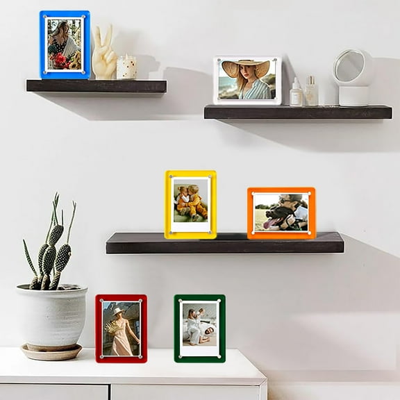 3.78 x 4.72 Acrylic Picture Frames 6 Pack, Clear Picture Frames Freestanding Double Sided Magnetic Acrylic Lucite Frameless Transparent Square Frame Gift for Desktop Display