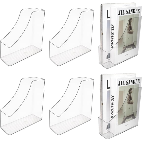 6 Pack Acrylic Magazine File Holders, Clear Desk Organizer and Storage Bins Holding Clear Bookend File Sorter, Desktop File Organizer