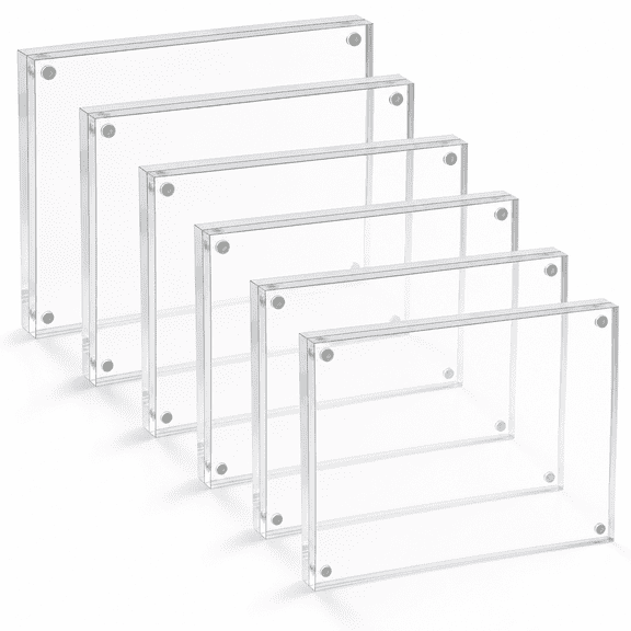 6 Pack Acrylic Magnetic Photo Frames, 3.94 x 5.91 Inch Double Sided Frameless Picture Display with Clear Lucite Design for Desk, Shelf, Photos, Cards and Home Decor
