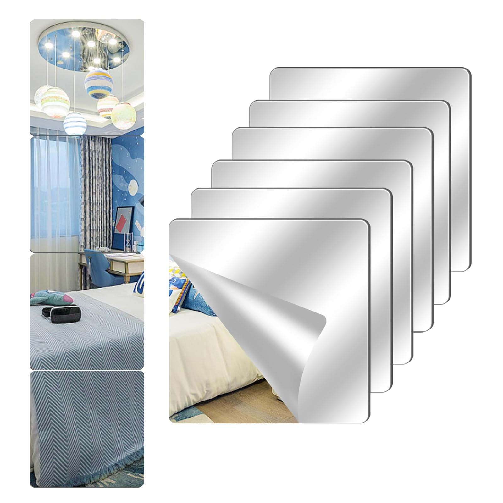 6 Pack Acrylic Mirrors for Wall,12" x 16" Self Adhesive Frameless Small ...