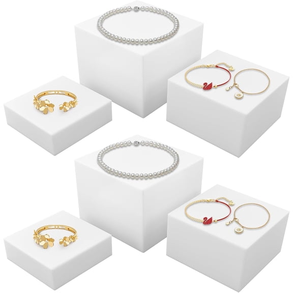 6 Pack Acrylic Risers for Display, Acrylic Cube Nesting Table Display Stand, 6''x7''x8'' Buffet Risers with Hollow Bottoms for Jewelry Candy Table Decor (White, 6''/7''/8'')