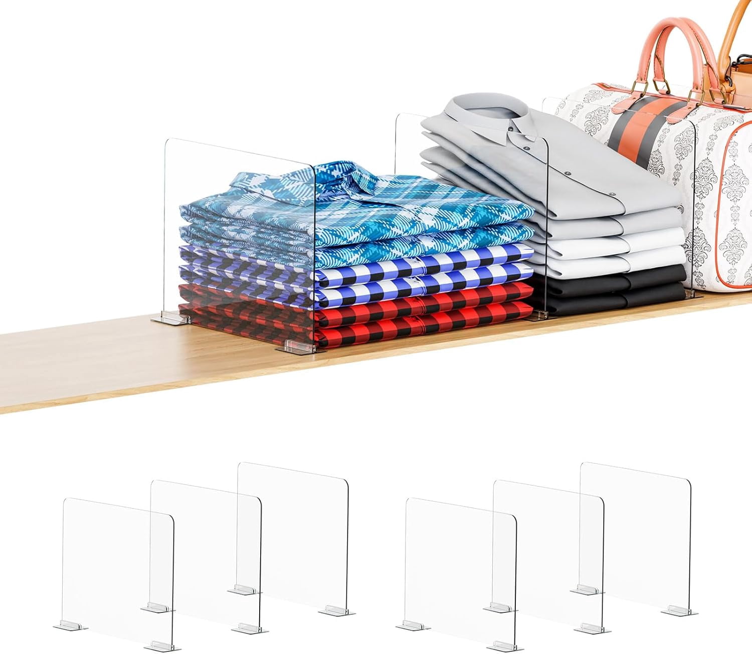 6 Pack Acrylic Shelf Dividers for Closet Organization - Suitable for ...