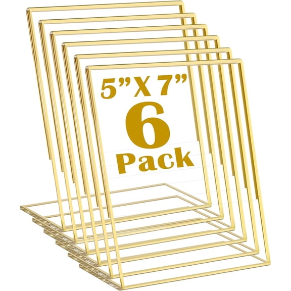 6 Pack Acrylic Sign Holder,5x7'' Acrylic Gold Frames Table Display,Clear Slant Back Sign Holder,L Shape Display Stand,Sign Holders for Wedding Party Office Restaurant Art Display
