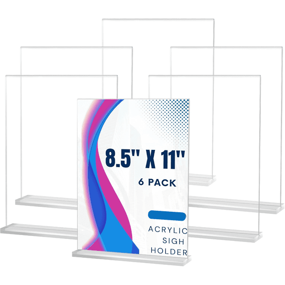 6 Pack Acrylic Sign Holder 8.5 x 11,Clear Plastic Sign Holder,T Shape Table Holders Display Stand,Vertical Double Side Picture Frame Menu Flyer Holders for Office, Store, Restaurant